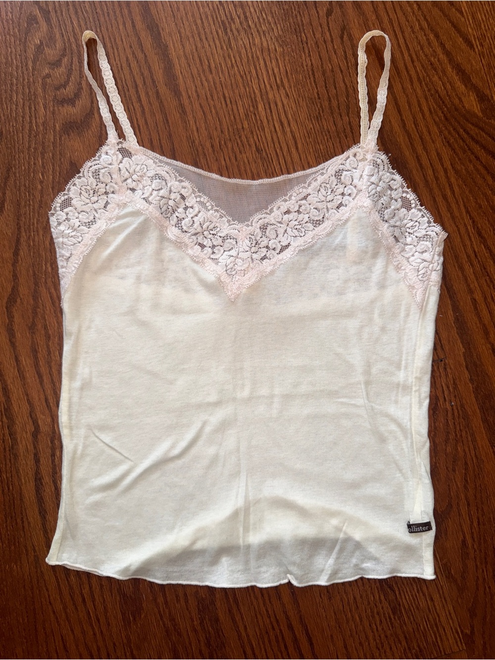 Hollister Lace-Trim Vintage Camisole White with Pale Pink Lace Size L